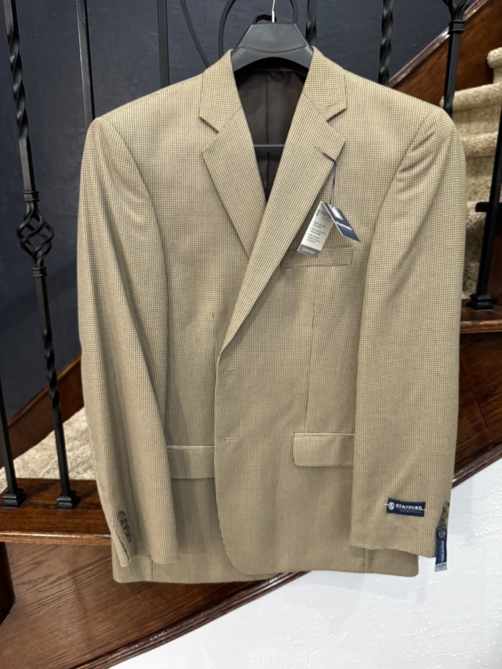 NEW NWT 44 Long Classic fit Stafford Men’s Tan Houndstooth Sport Coat Blazer